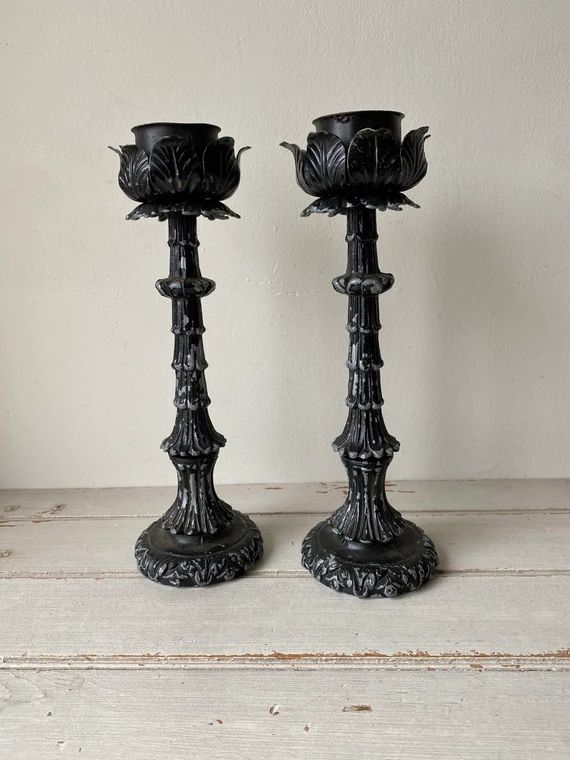 Two Vintage 1940s Goth Metal Candleholders Witchy Halloween - Etsy Canada | Etsy (CAD)