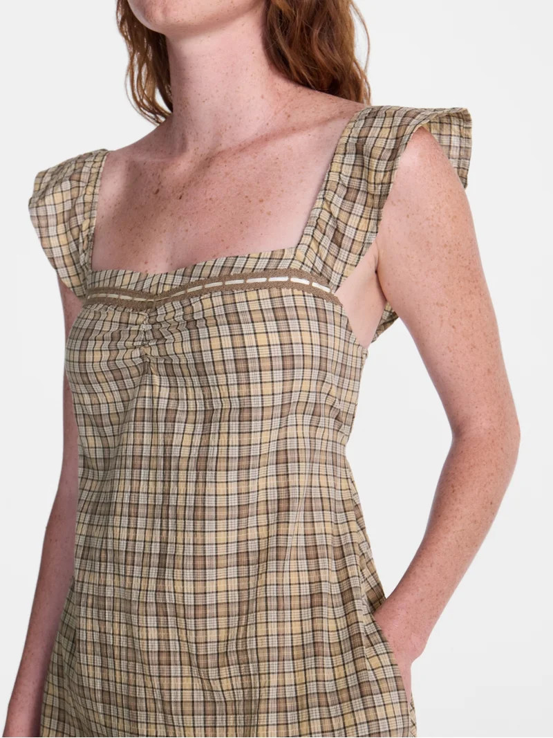 No Boundaries Plaid Picnic Mini Dress, Women\u2019s XXS-XXL | Walmart (US)