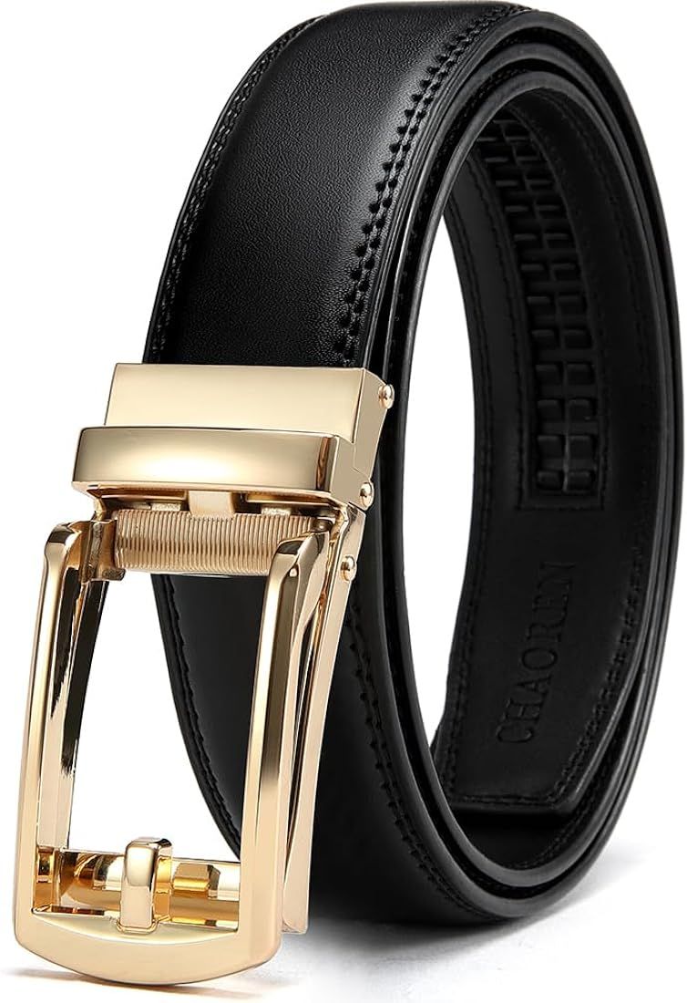 Womens Belts for Jeans - CR Womens Leather Belt with Gold Buckle for Pants - 1.25" Micro Adjustable  | Amazon (US)