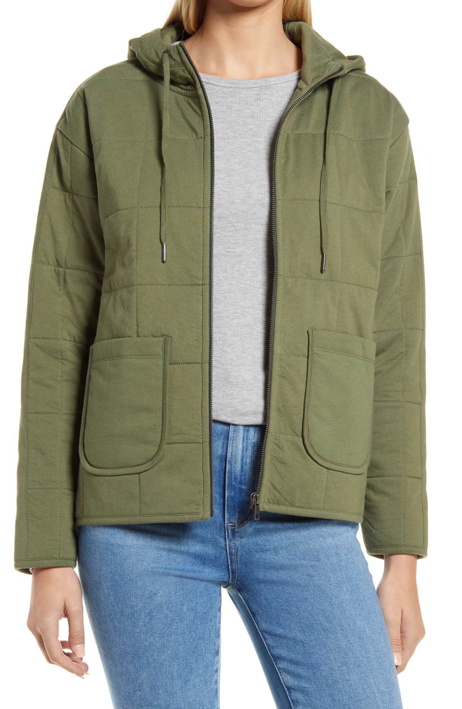 Women's Quilted Zip-Up Hooded Knit Jacket | Nordstrom