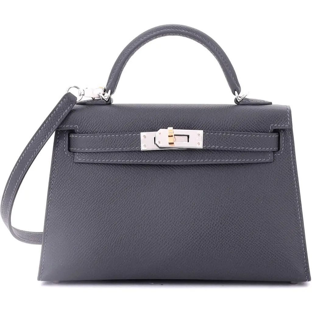 Pre-Owned Hermes Kelly Mini II Bag Grey Epsom with Electrum Hardware 20 in Gris Misty at Nordstrom, Size X-Small | Nordstrom