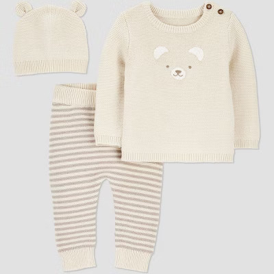 Carter's Just One You® Baby 3pc Bear Sweater Top & Pants Set - Cream | Target