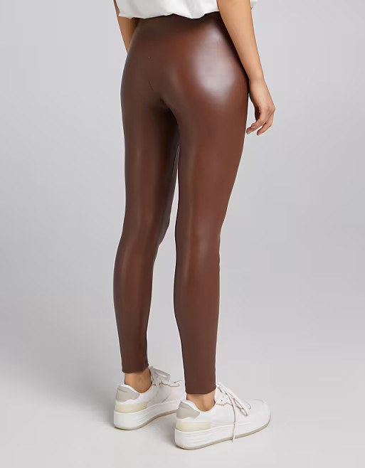 Bershka faux leather legging in brown | ASOS | ASOS (Global)