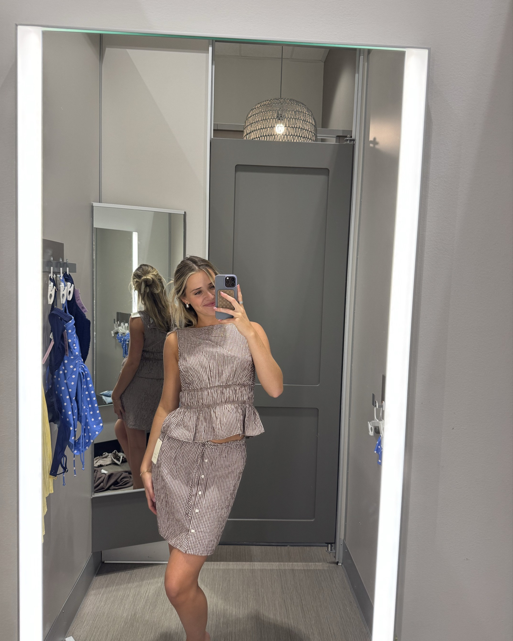 Target shopping haul, linked everything I bought!! Wearing size Medium in the swim suits I got. Size Small in top & bottom in the brown set and size S top and M bottom in the yellow set! Medium top & bottom in the workout sets! 