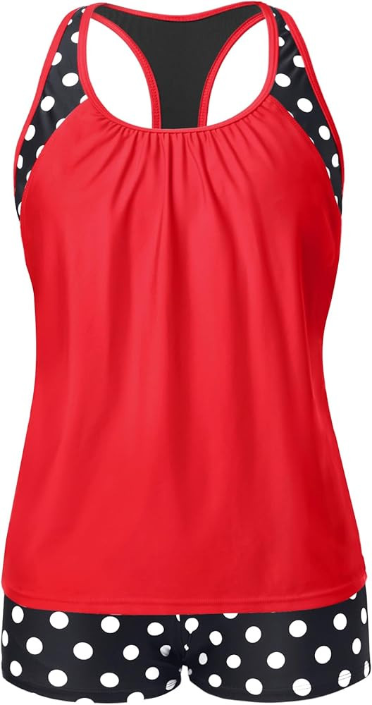 Tempt Me Women Tankini Swimsuits with Shorts - Two Piece Tummy Control Bathing Suit Racerback Spo... | Amazon (US)