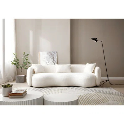 Mid Century Modern Curved Living Room Sofa, 4-Seat Boucle Fabric Couch For Bedroom, Office, Apartment | Wayfair North America