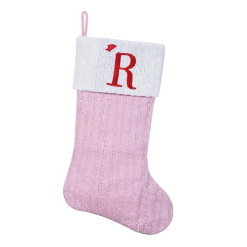 Shgngle Pink Knit Christmas Stockings Personalized, 19.5 Inches Embroidered Letter Christmas Stocking for Holiday Decorations and Xmas Gift(Initial R) | Amazon (US)