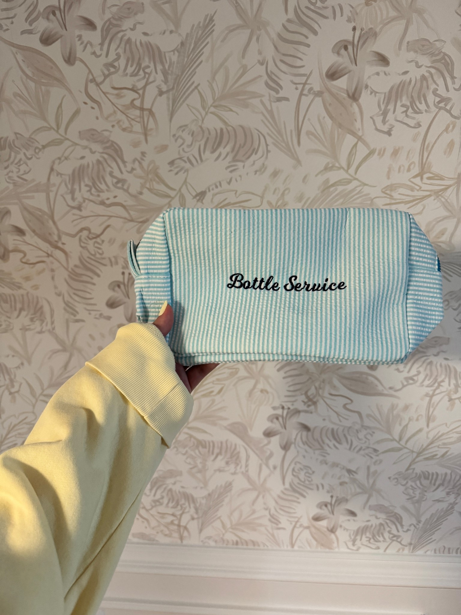 Custom embroidered pouch! I added the text: Bottle Service in navy blue 

Comes in so many colors and is perfect for your diaper bag! 

#LTKBaby #LTKKids #LTKBump