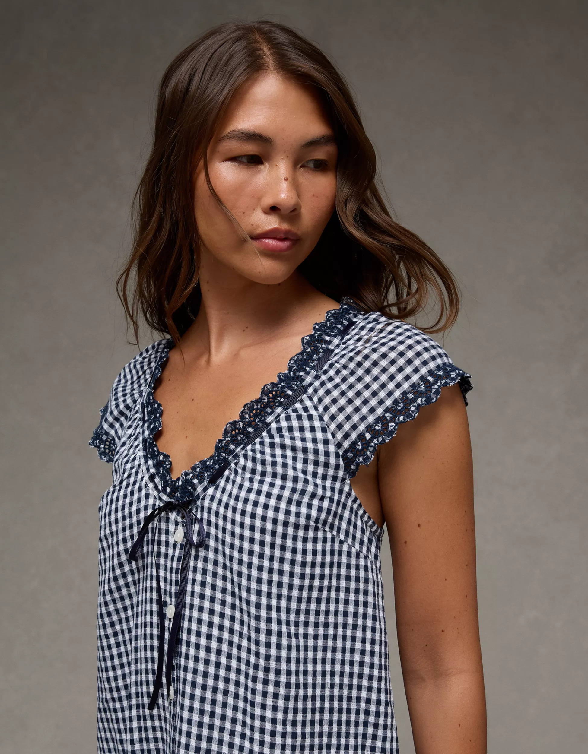 AE V-Neck Ruffled Button-Up Mini Dress | American Eagle Outfitters (US & CA)
