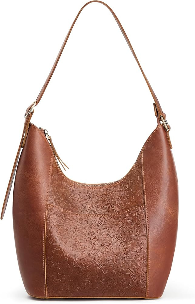 S-ZONE Leather Shoulder Bag for Women Hobo Bag Top Handle Handbag Satchel Purse Rose Pattern | Amazon (US)