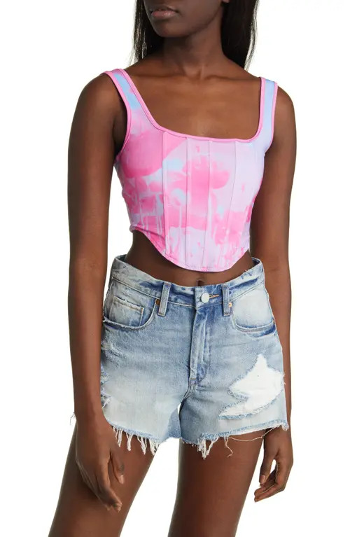 CONEY ISLAND PICNIC Dream Floral Corset Crop Tank in Berry Ombre at Nordstrom, Size Medium | Nordstrom