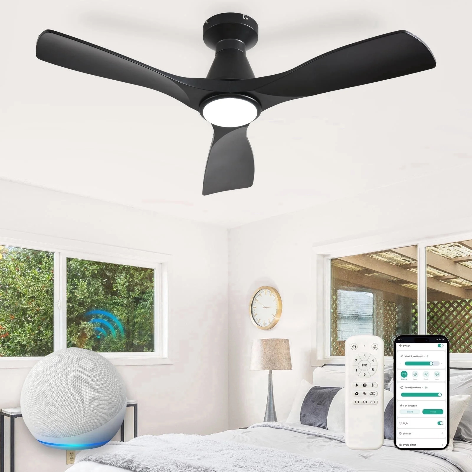 Depuley 42-Inch Black Ceiling Fan with Lights: Alexa & App Remote Control，Dimmable Indoor Outdo... | Walmart (US)