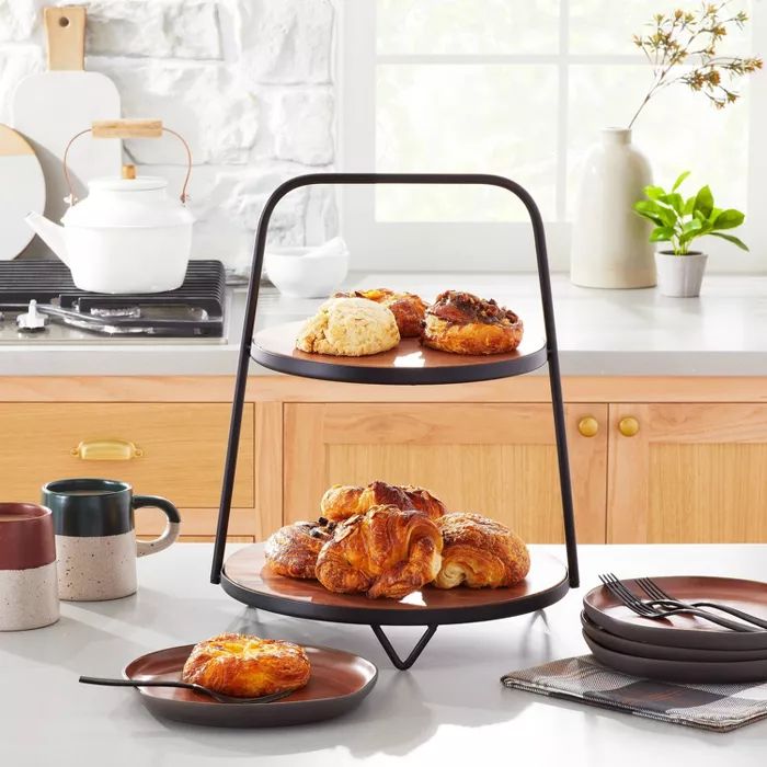 2-Tier Wood & Metal Serving Stand - Hearth & Hand™ with Magnolia | Target