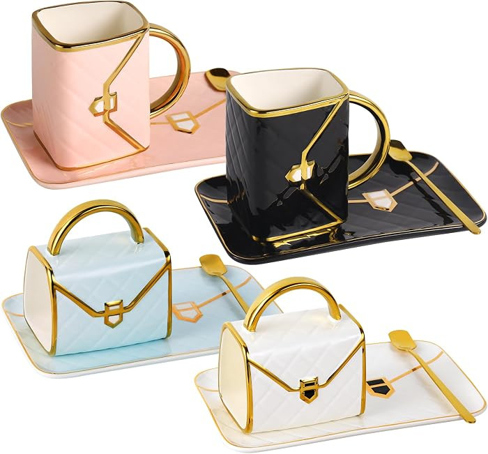 Handbag Coffee Mug Set of 4, Handbag Coffee Mug, Purse Coffee Ceramic Mug Set 10 Oz/ 310 ml Cute ... | Amazon (US)
