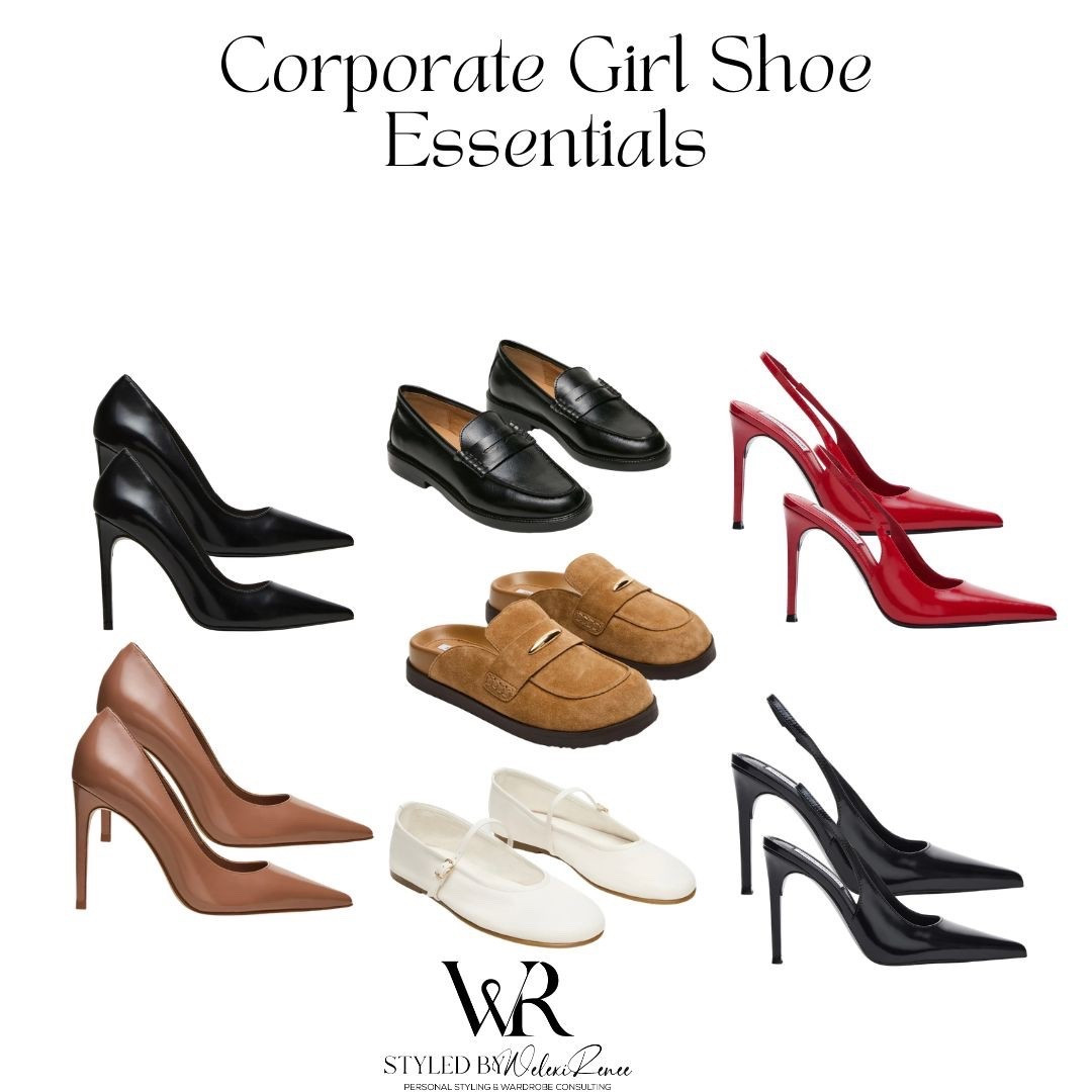Corporate Girl Shoe Essentials:

• black pumps
• nude heels
• loafers
• slingbacks
• neutral flats

These will carry your entire work wardrobe.
-StyledbyWelexiRenee

@Steve Madden US 

#LTKWorkwear