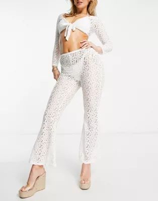 Unique 21 lace tie front beach top and pants in white - part of a set | ASOS (Global)