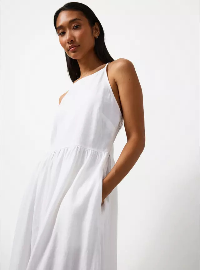 Buy White Linen Blend Waisted Dress 12 | Midaxi | Tu | Tu Clothing