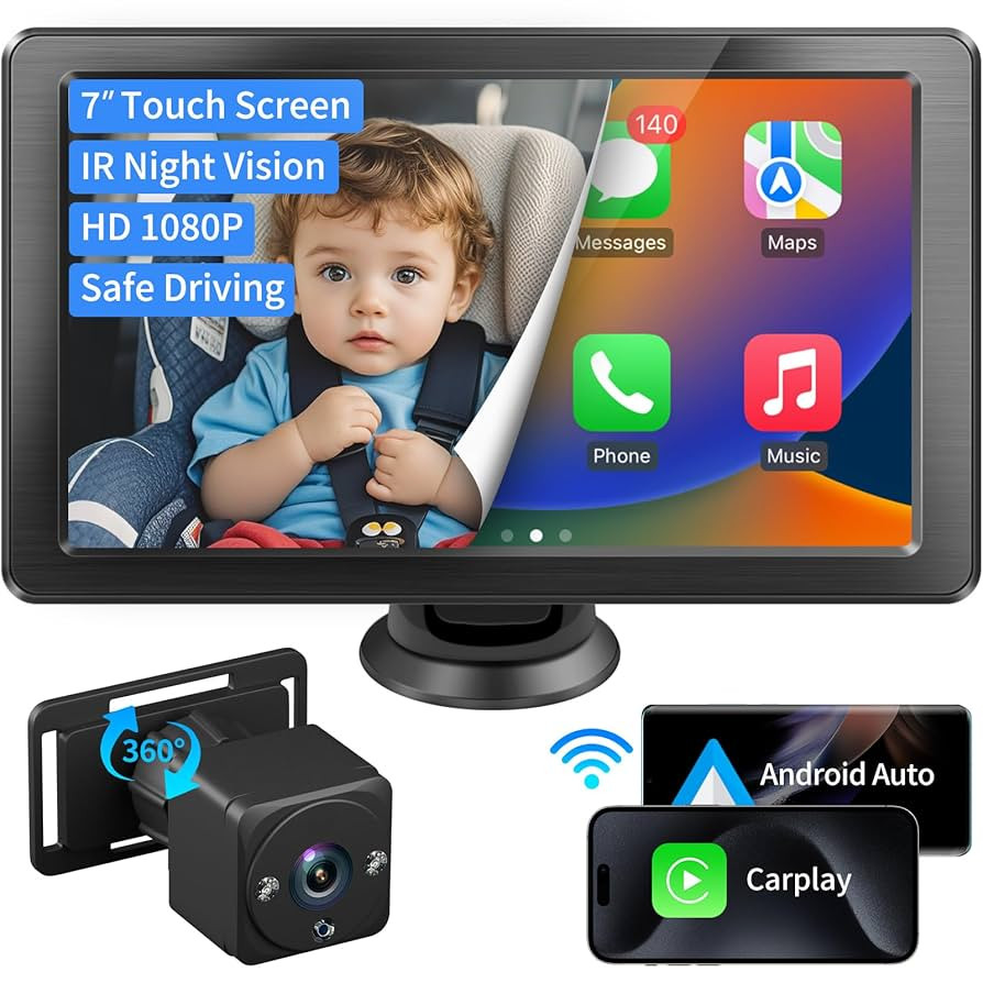 7" HD Touchscreen Baby Car Camera - Car Baby Monitor with Apple CarPlay, 1080p Ultra Night Vision... | Amazon (US)