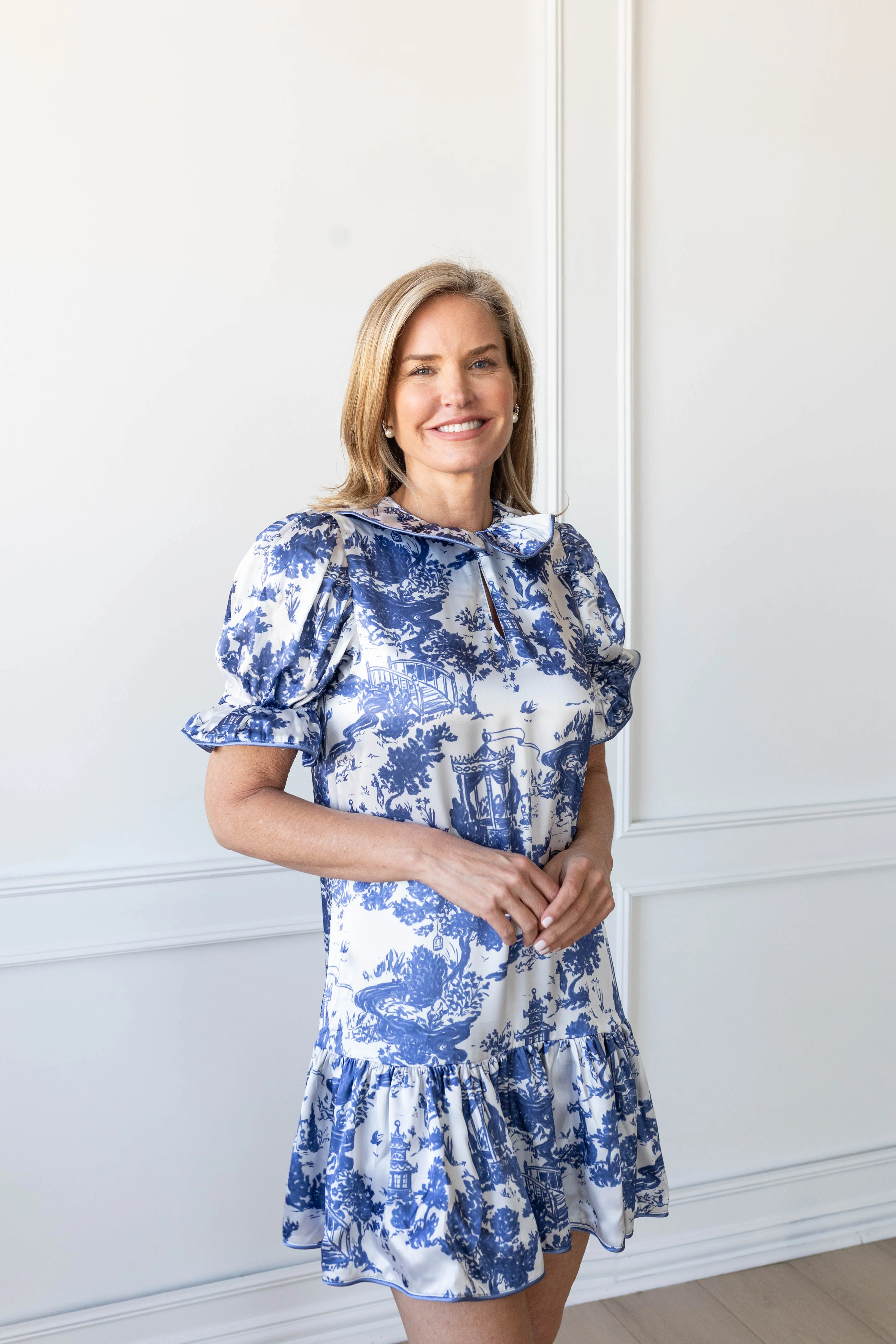 SARAH DRESS IN PAGODA NAVY TOILE | Kim Lolley Designs