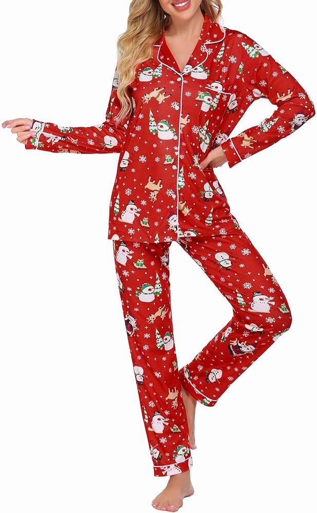 Ekouaer Pajamas Women's Long Sleeve Sleepwear Soft Button Down Loungewear Pjs Lounge Set Nightwea... | Amazon (US)