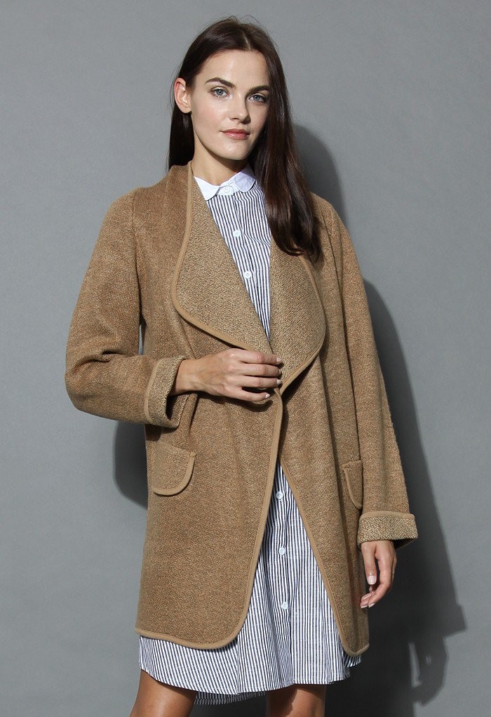 Just Knitted Open Coat in Brown | Chicwish