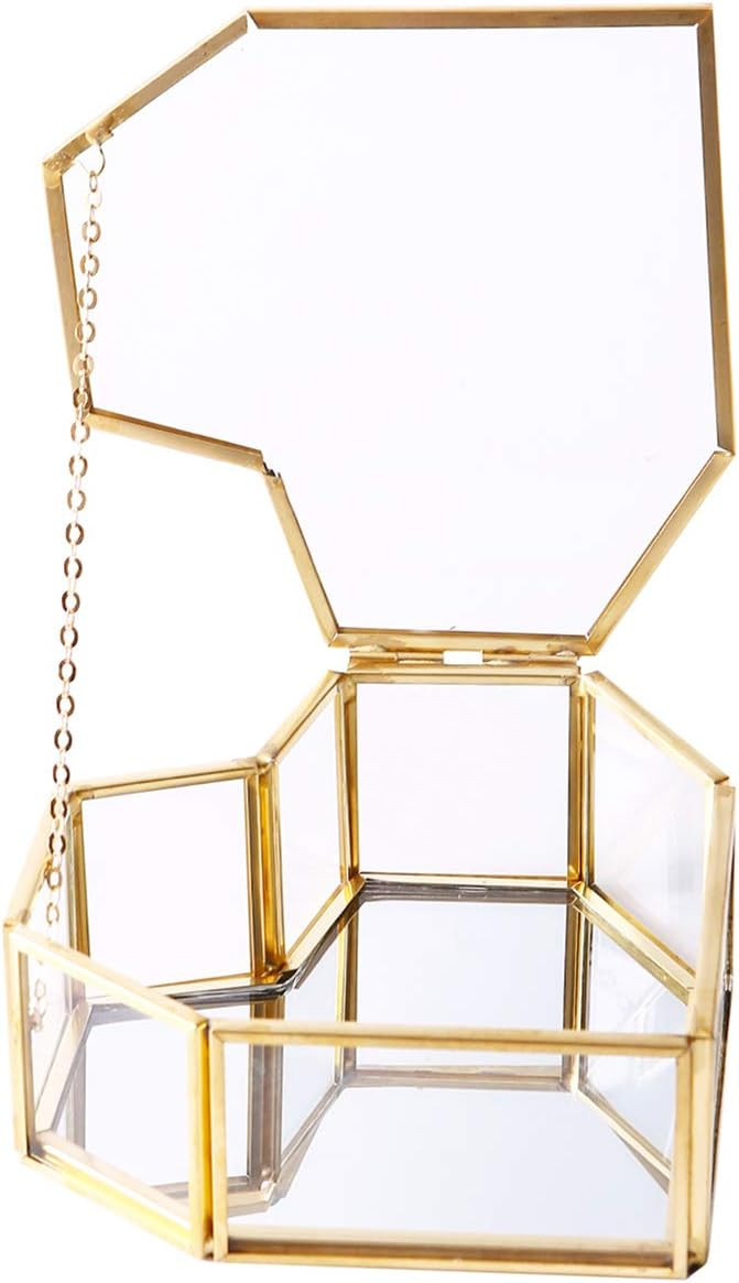Heart-Shaped Golden Glass Jewelry Box, Small Jewel Display Clear Glass Case Organizers Lidded Tre... | Amazon (US)