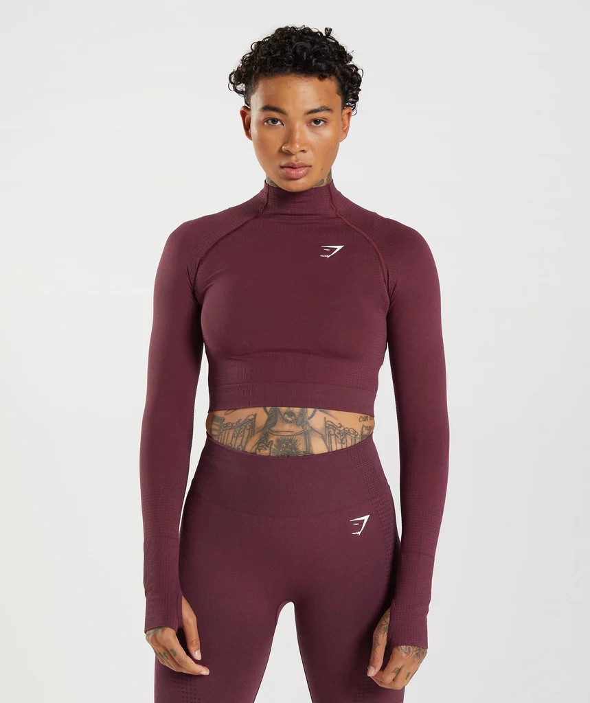 Gymshark Vital Seamless 2.0 High Neck Midi Top - Baked Maroon Marl | Gymshark (Global)