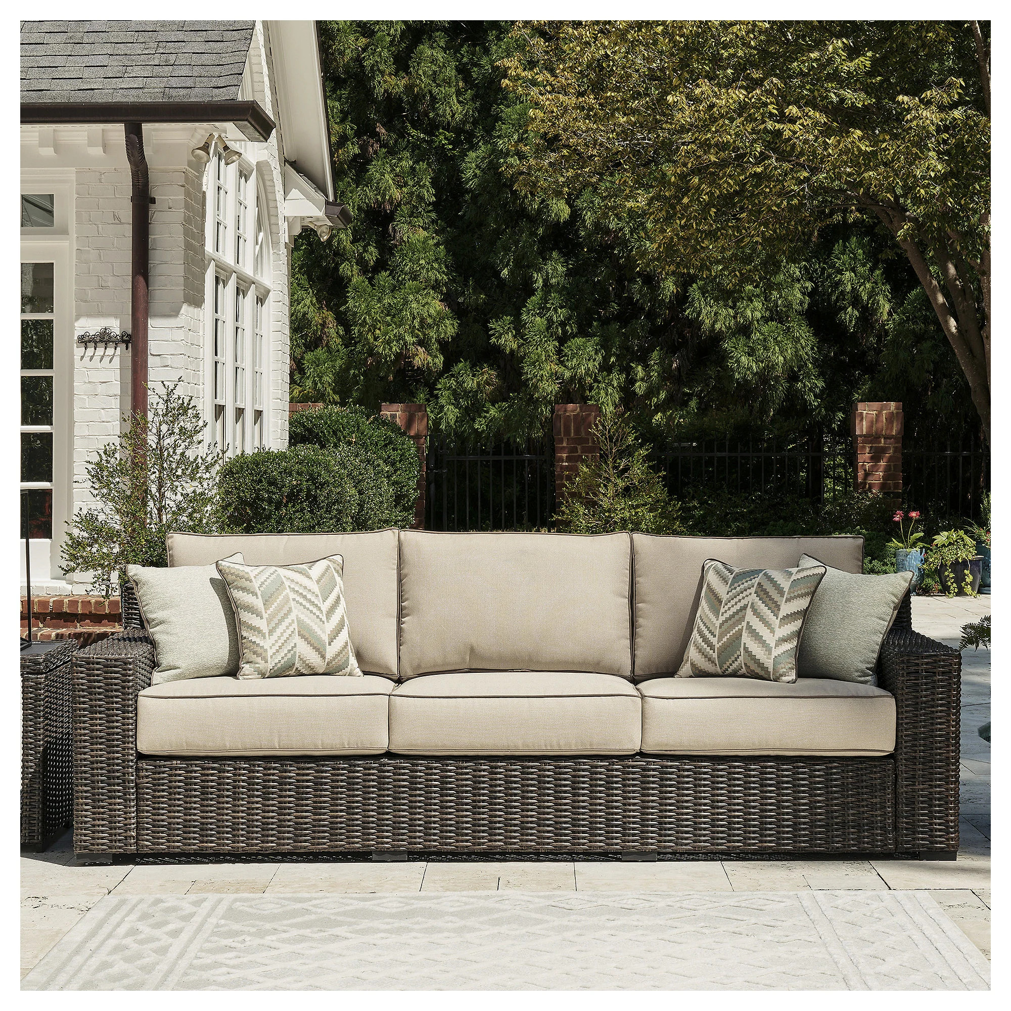 Signature Design by Ashley Coastline Bay Brown Outdoor Sofa with Cushion - 97.38" W x 36" D x 36"... | Overstock