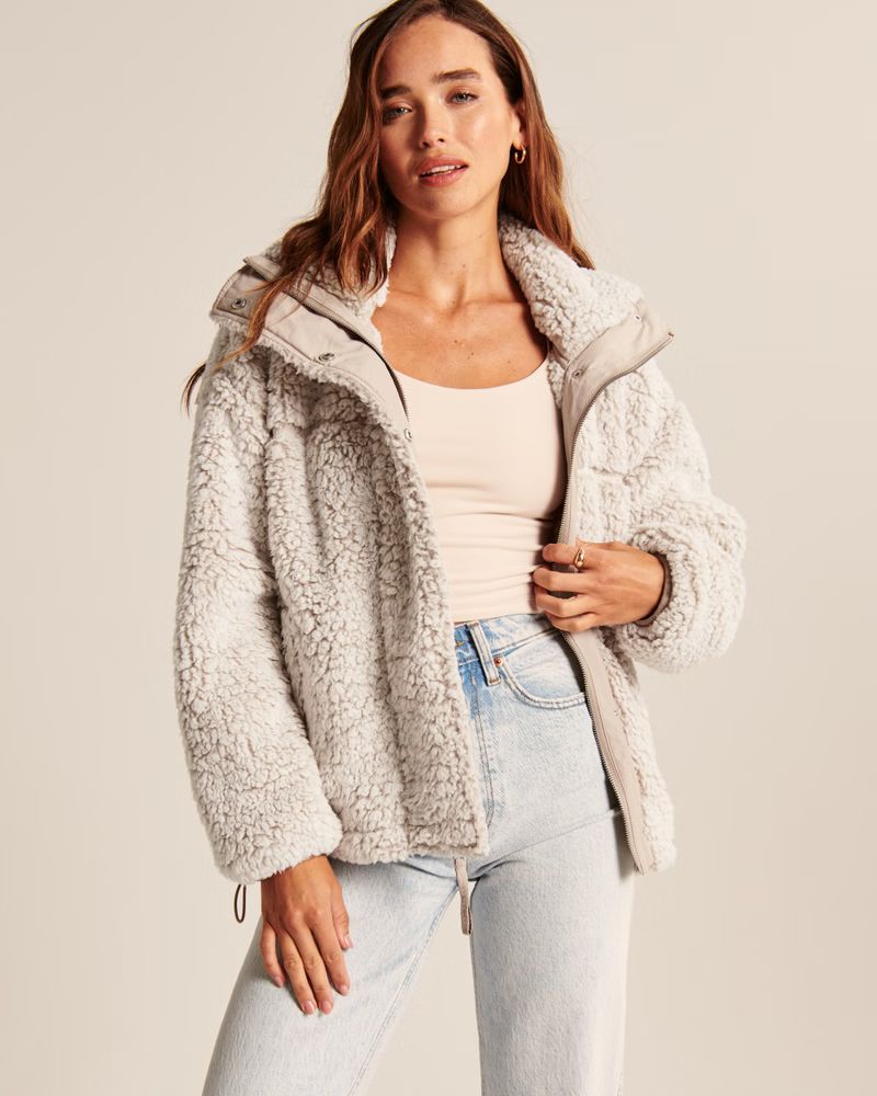 Cinched Cocoon Sherpa Full-Zip | Abercrombie & Fitch (US)