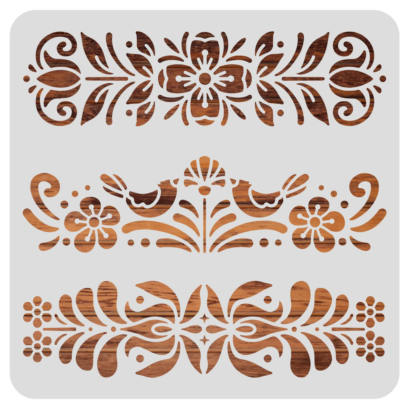 BENECREAT Plastic Folk Decorative Painting Stencil Templates, 12x12inch Floral Pattern Scandinavi... | Amazon (US)
