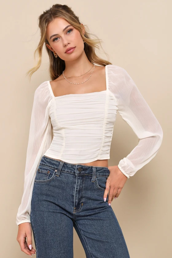 Mood Setter Ivory Ruched Long Sleeve Top | Lulus