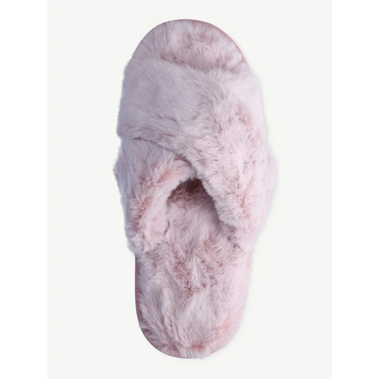 Joyspun Women's Faux Fur Crisscross Slippers, Sizes 6-11 | Walmart (US)