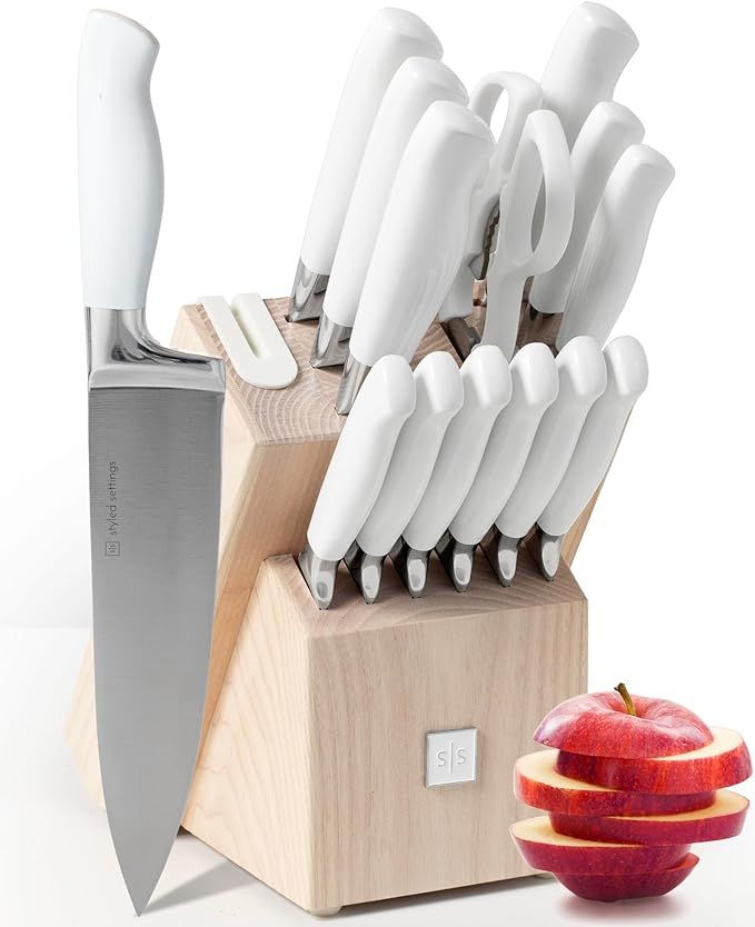 Styled Settings White Knife Set with Block and Sharpener - 14 Piece Ultra Sharp High Carbon Stain... | Amazon (US)