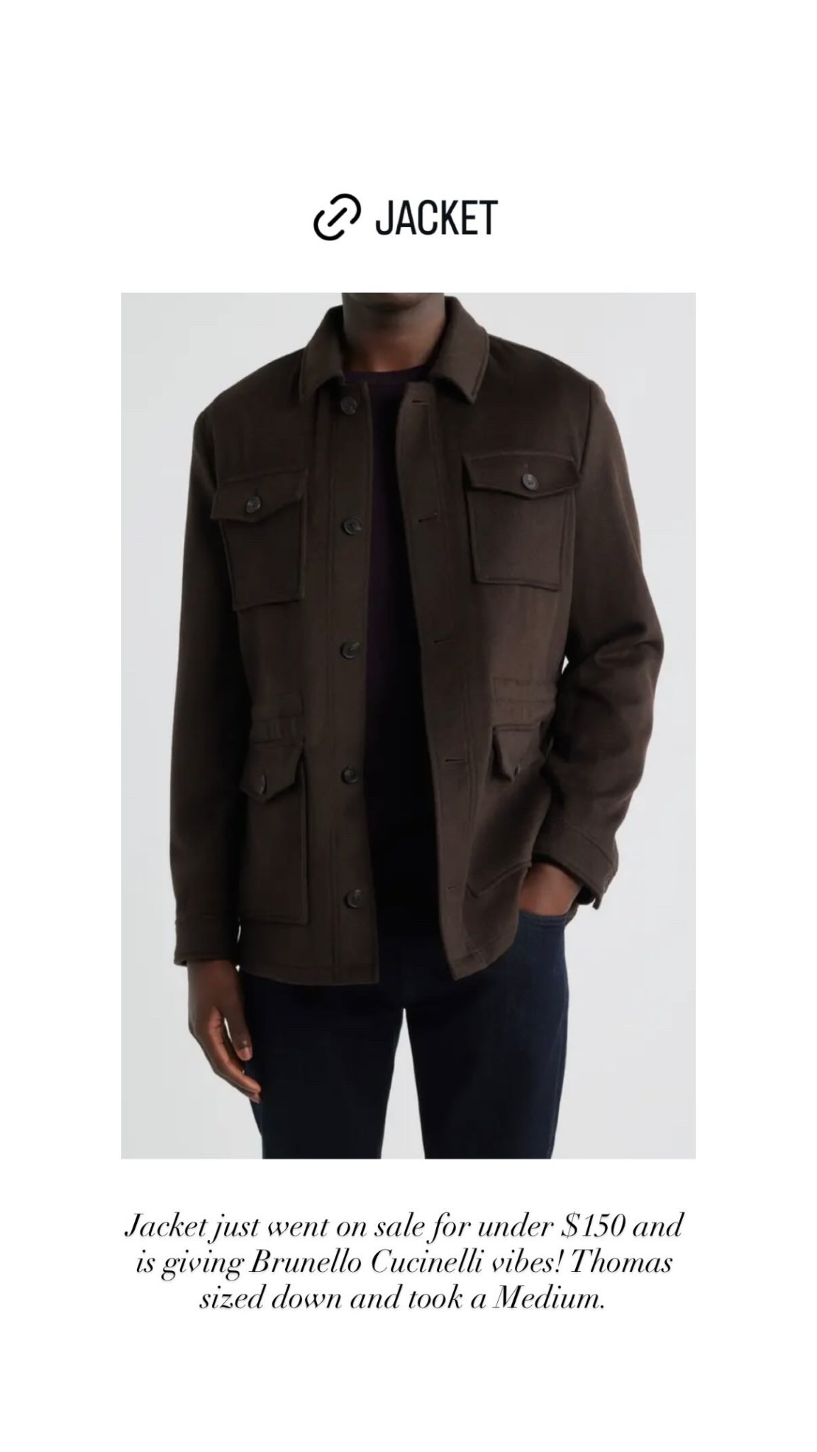 Jacket just went on sale for under $150 and is giving Brunello Cucinelli vibes! Thomas sized down and took a Medium. Nordstrom, men’s style. 

#LTKMens #LTKTravel #LTKSaleAlert