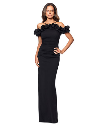 XSCAPE Women's Halter-Strap Ruffled Gown - Macy's | Macy's