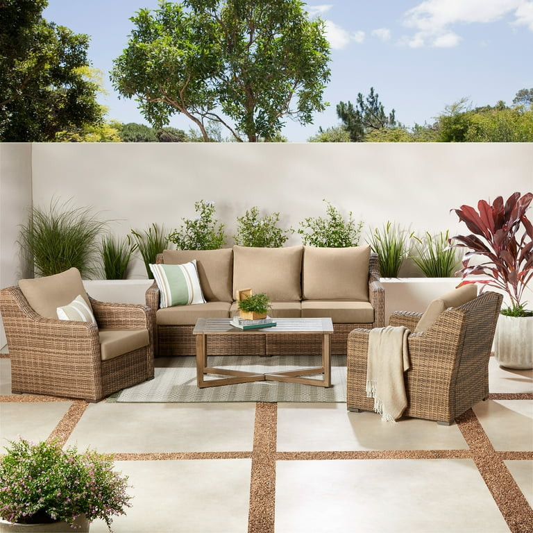 Better Homes & Gardens Hawthorne Park 4-Piece Outdoor Patio Conversation Set, Beige | Walmart (US)