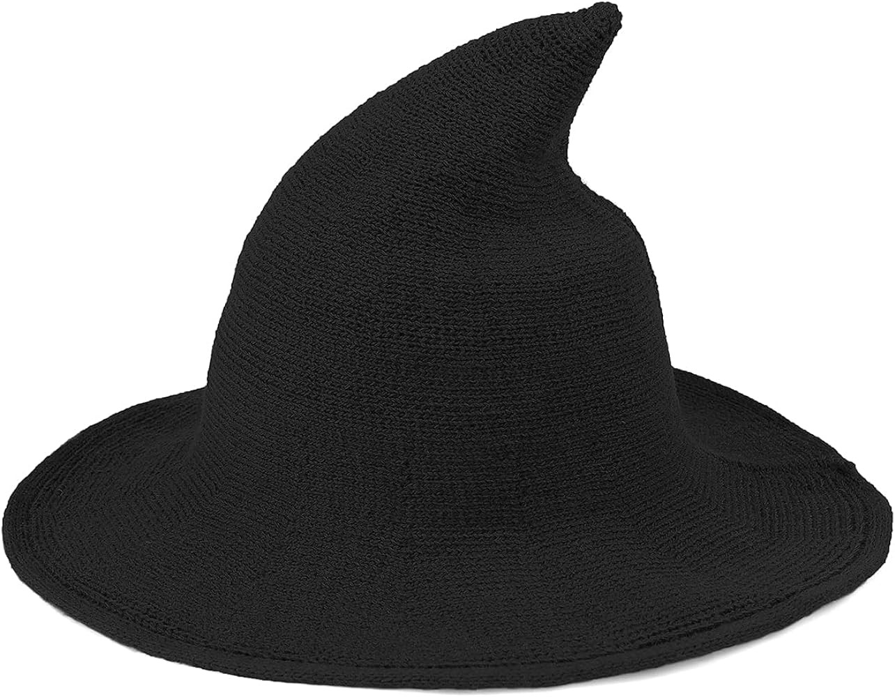 Century Star Women Witch Hat for Halloween Wool Hats Wide Brim Spire Knitted Cap Party and Daily | Amazon (US)