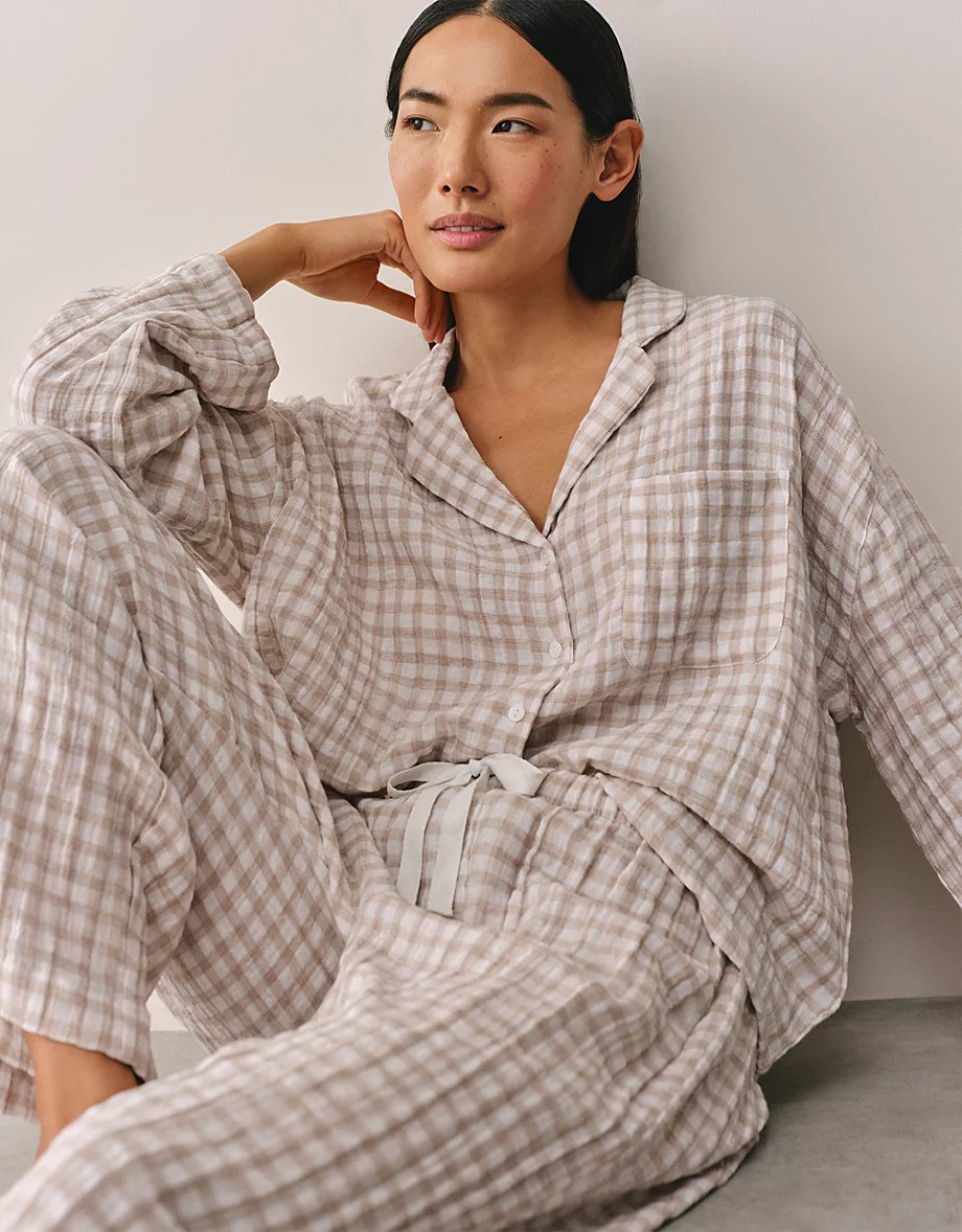 Double Cotton Gingham Drop Shoulder Pyjama Set | The White Company UK & ROW