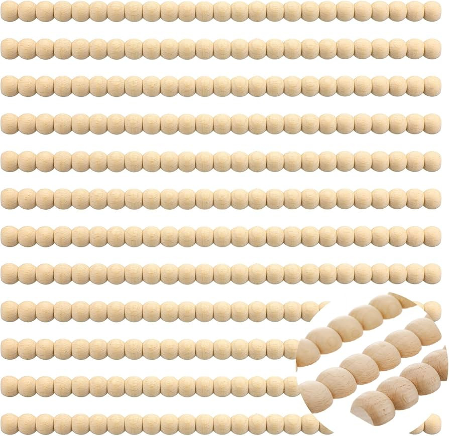 Nuanchu 12 Pcs Decorative Beaded Wood Trim Half Wooden Beads Trim Molding 15. 75 Inch Unfinished ... | Amazon (US)