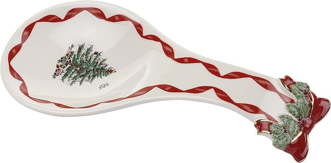 Spode Christmas Tree Ribbons Spoon Rest, 9.25" Festive Holiday Cooking Utensil Holder, Fine Earth... | Amazon (US)