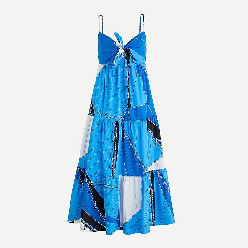 Tie-front cotton poplin dress in Ratti® regatta print | J.Crew US