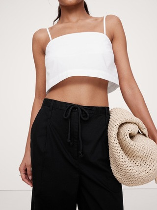 High-Rise Pleated Cotton Poplin Cropped Pant | Banana Republic (US)