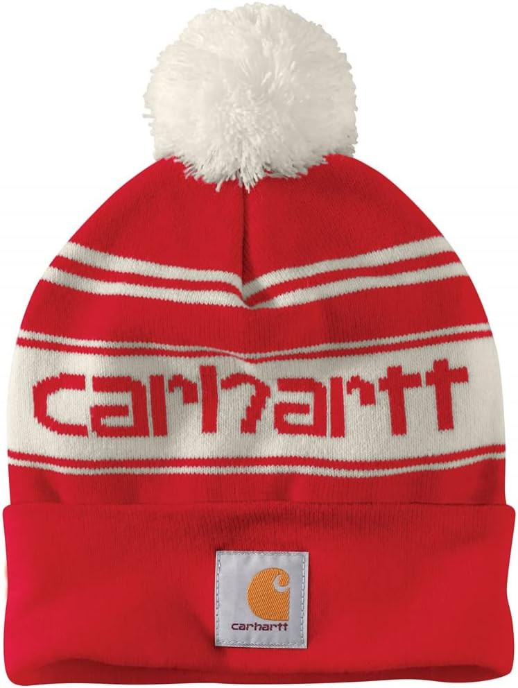 Carhartt Men's 105168 Knit Pom-Pom Cuffed Logo Beanie | Amazon (US)