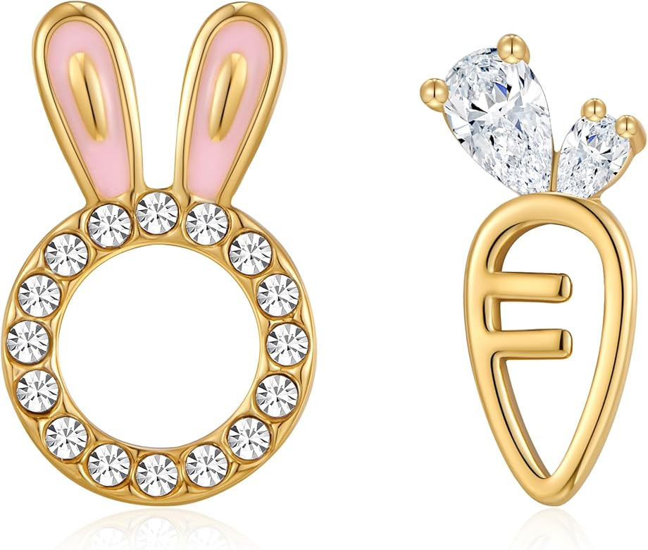 Easter Rabbit Pearl Earrings Dainty Zircon Studs Bunny Carrot Cute Jewelry Gifts | Amazon (US)