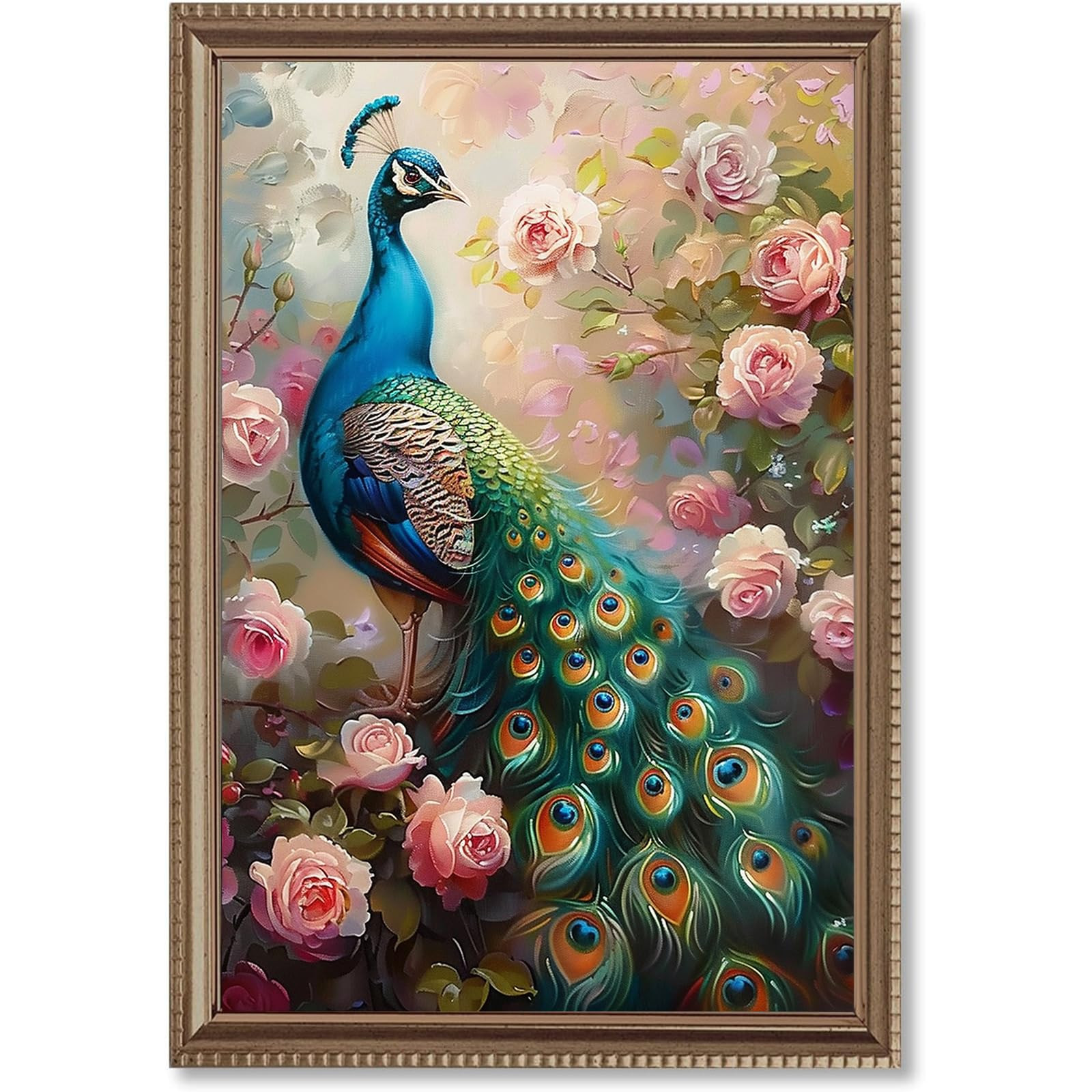Elegance Peacock Wall Art Pink Peony Painting Beautiful Animal Poster Abstract Bird Wall Art Blue... | Amazon (US)