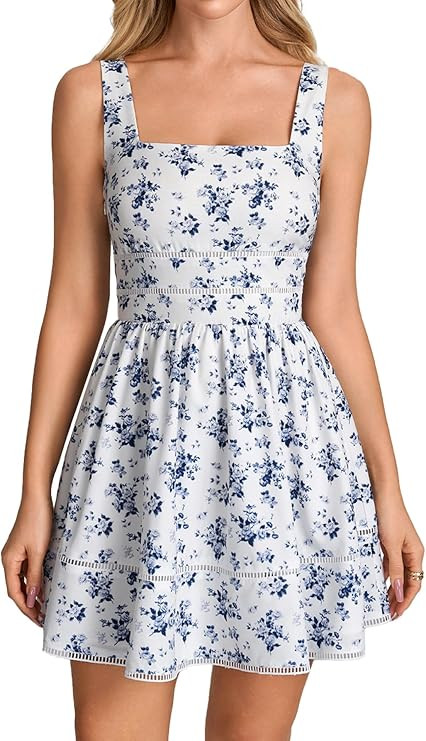 Parthea Women's Floral Square Neck Mini Dress Sleeveless Lace A line Flowy Cute Party Graduation ... | Amazon (US)