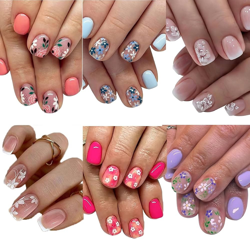144 Pcs Flower Press on Nails Short Square Fake Nails Spring False Nails with Designs Colorful Fl... | Amazon (US)