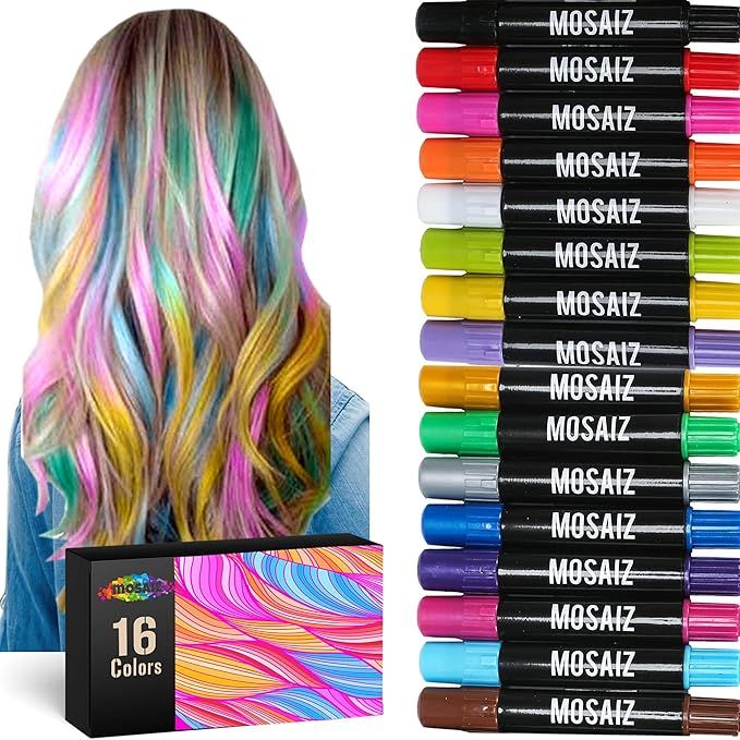 Mosaiz Hair Chalk for Girls and Boys - 16 Pcs Chalk Pens including 6 Metallic Colors for Extra Sh... | Amazon (US)
