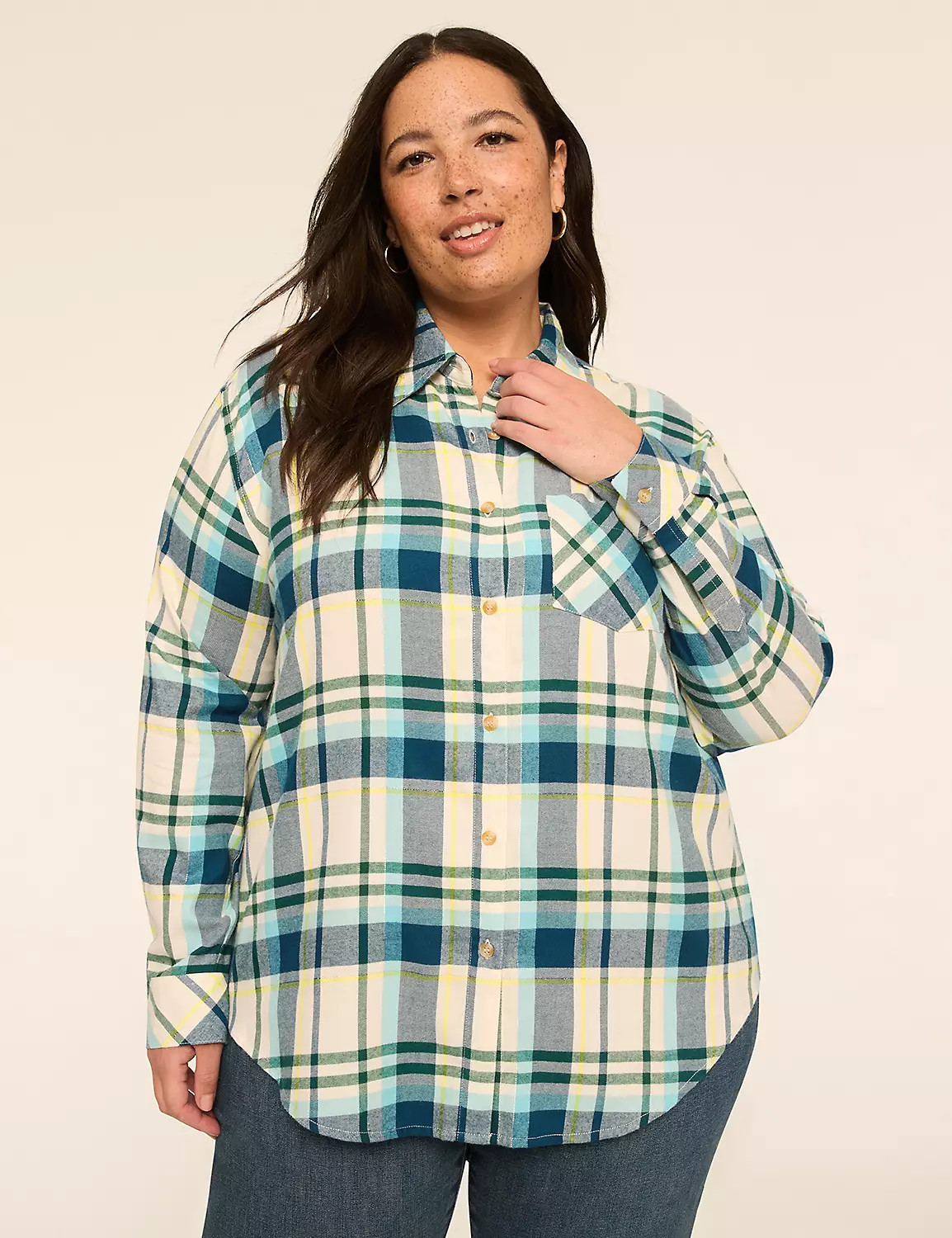 Lurex Shimmer Plaid Button-Down Shirt | Lane Bryant (US)