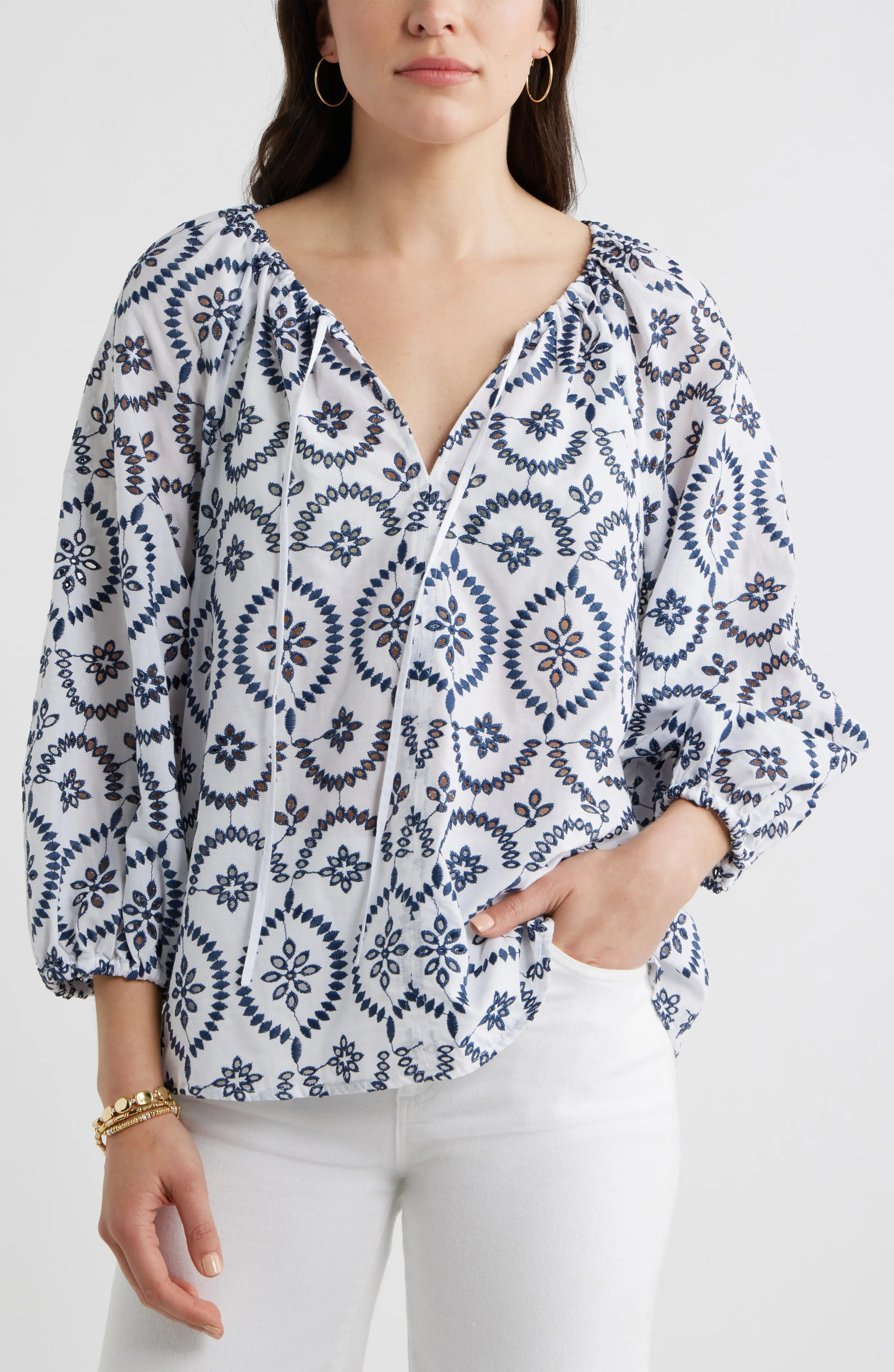 Caslon\u00ae Embroidered Eyelet Lace Top (Women) | Nordstrom | Nordstrom
